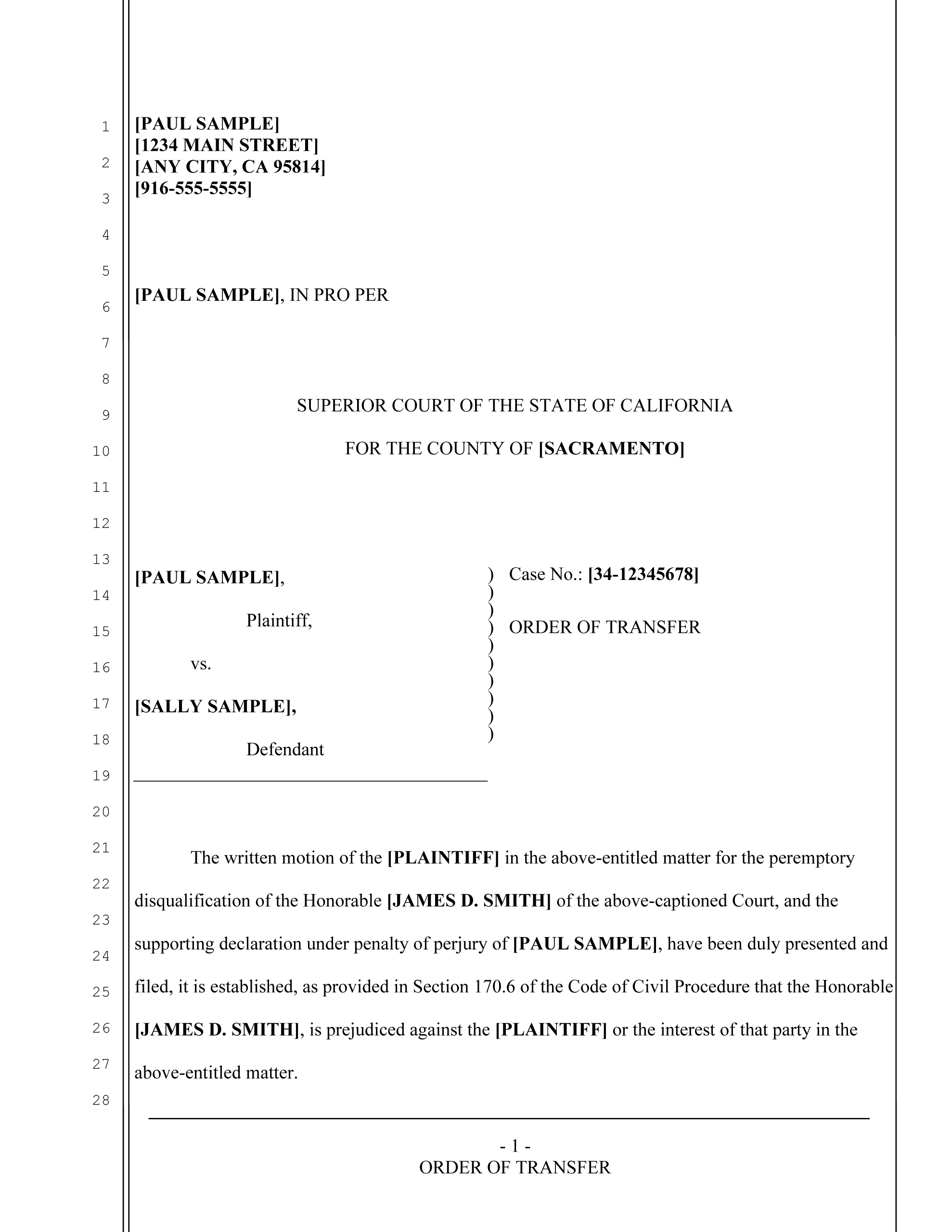 Order of transfer sample (page 1)