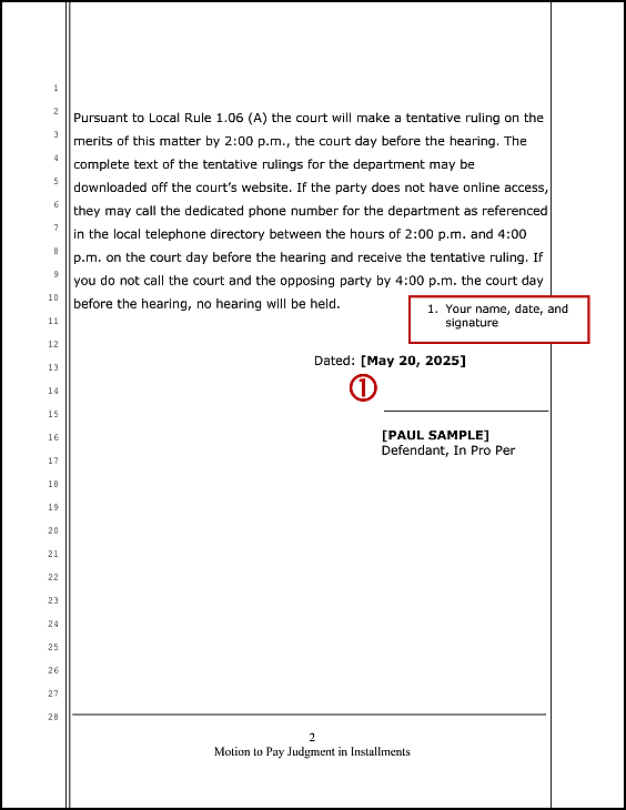 Motion to Pay Judgment in Installments (sample page 2)