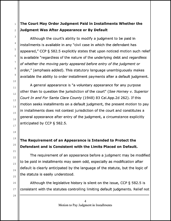 Motion to Pay Judgment in Installments (sample page 4)
