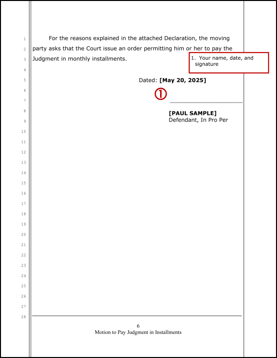 Motion to Pay Judgment in Installments (sample page 6)