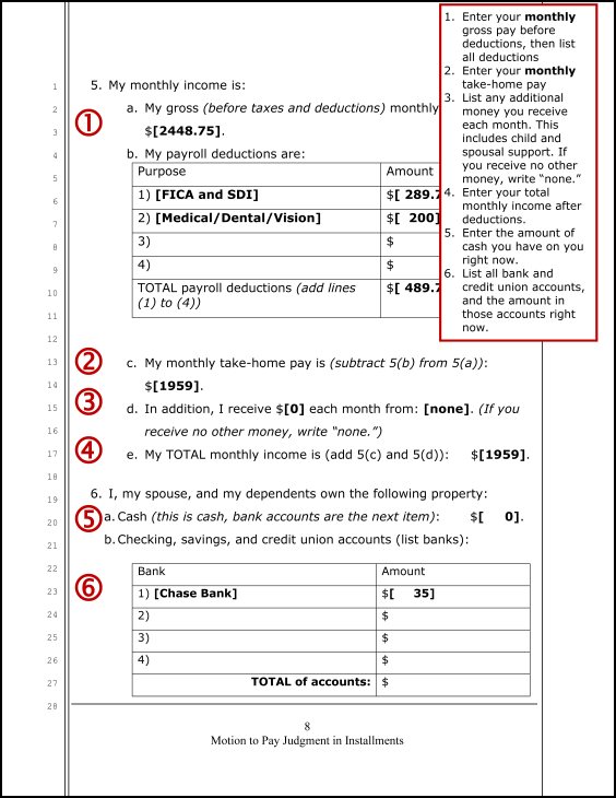 Motion to Pay Judgment in Installments (sample page 8)