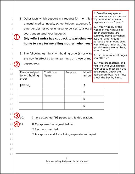 Motion to Pay Judgment in Installments (sample page 11)