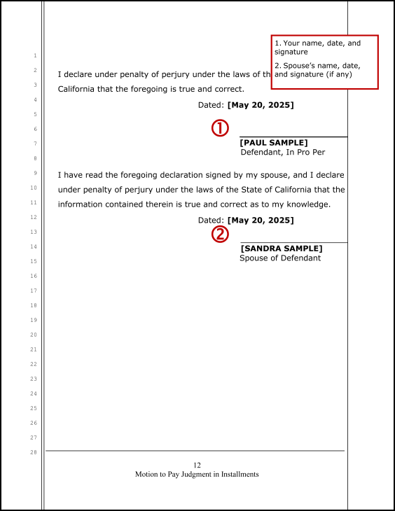 Motion to Pay Judgment in Installments (sample page 12)