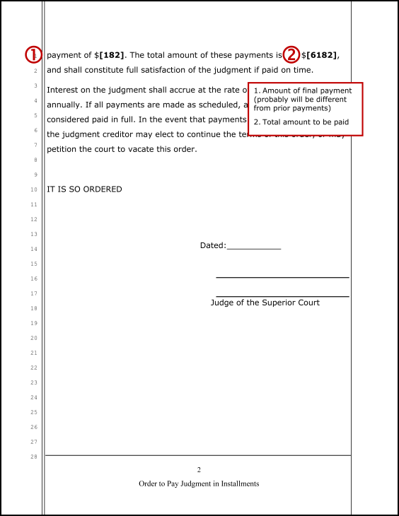 Proposed Order to Pay Judgment in Installments (sample page 14)