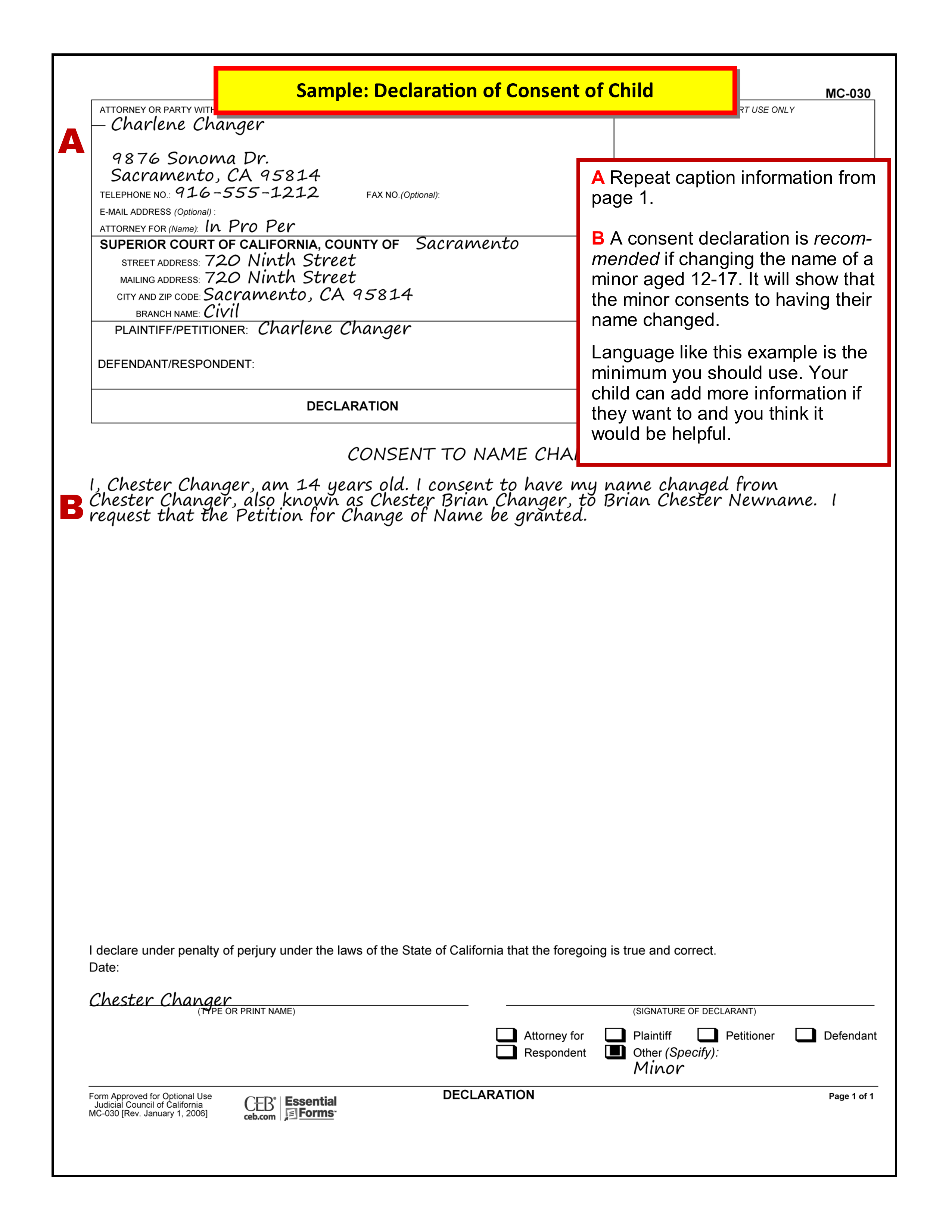 Sample Declaration of Consent of Child (MC-030)