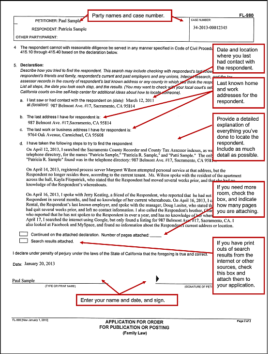 Application for Order for Publication or Posting (FL-980) (Page 2)