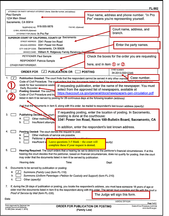Order for Publication or Posting (FL-982)  