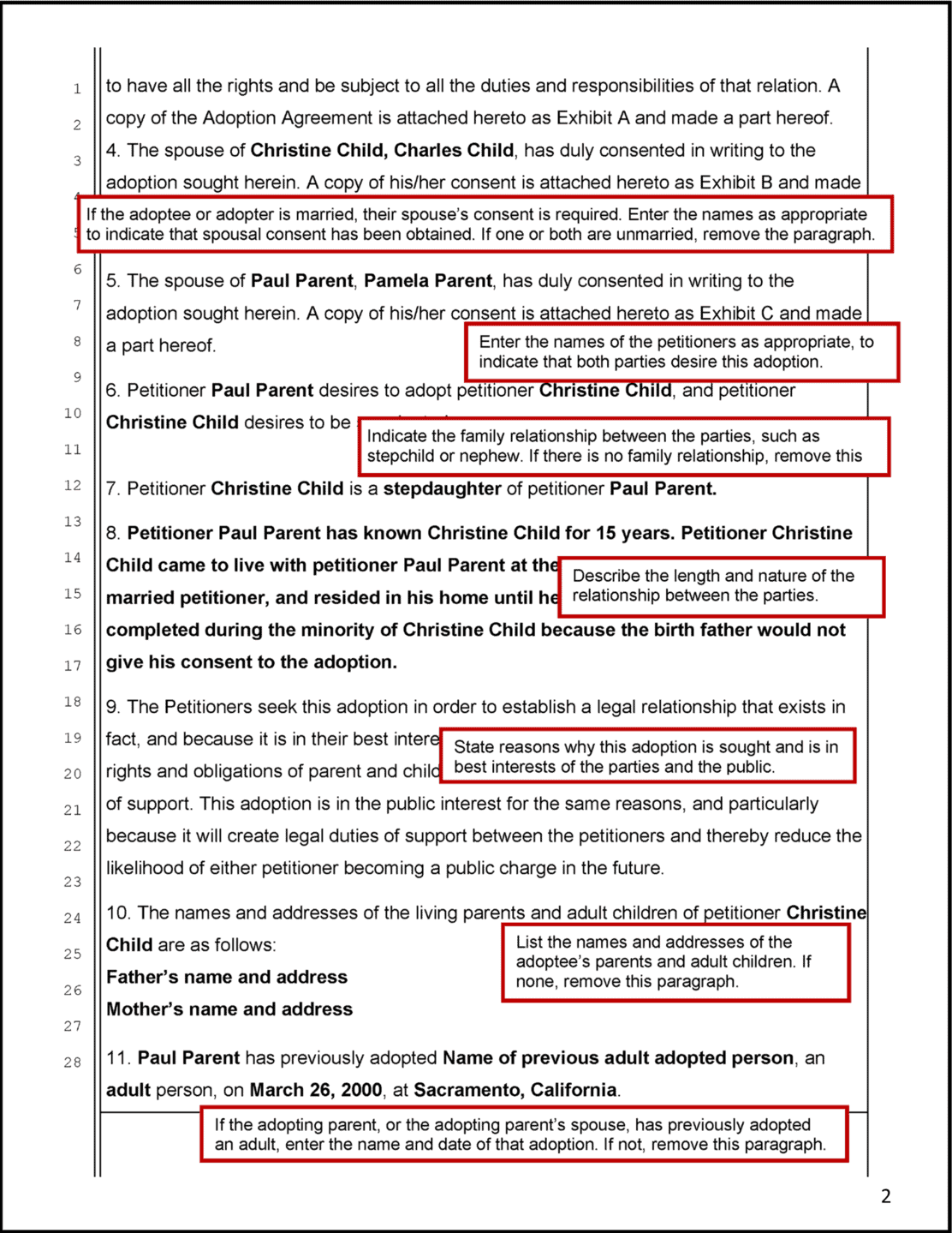 Adult Adoption - Sample Petition for Approval of Adult Adoption, page 2