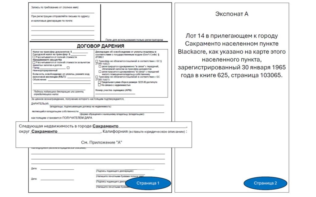 Возможно, вы захотите сделать фотокопию юридического описания и приложить его к новому акту в качестве приложения, особенно если оно слишком длинное, чтобы уместиться на странице.
