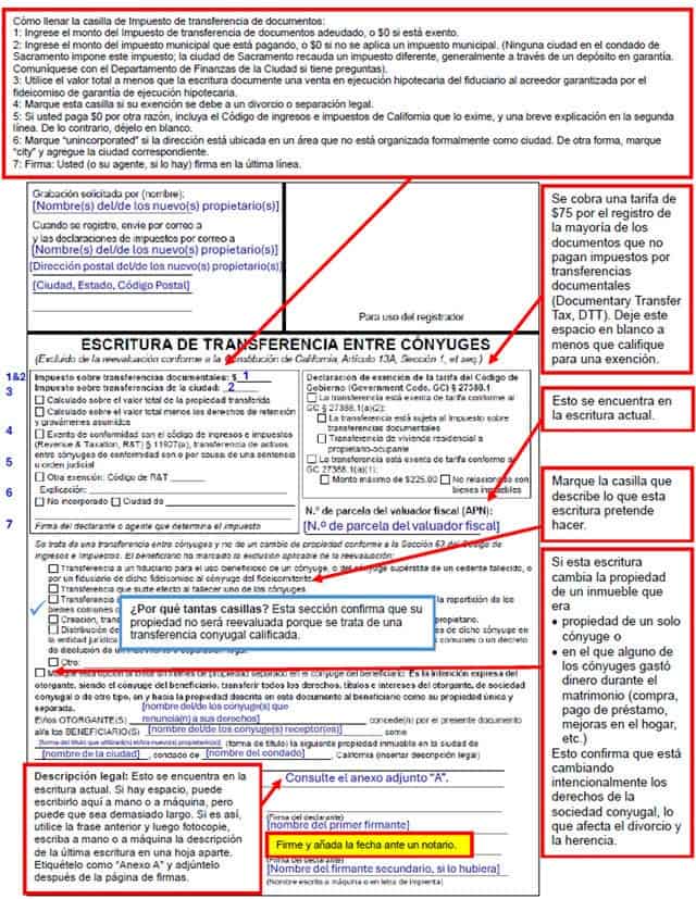 Ejemplo de "interspousal deed" -escritura de transferencia entre cónyuges