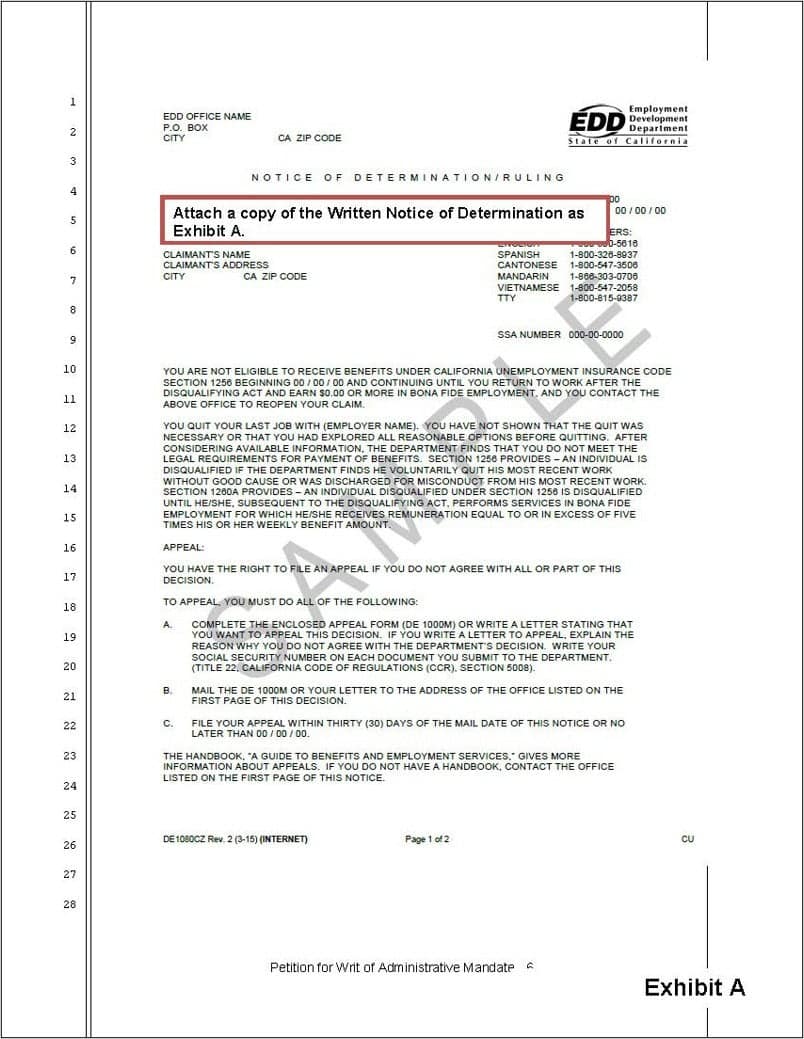 Sample Writ of Mandate, page 5 (exhibit A)