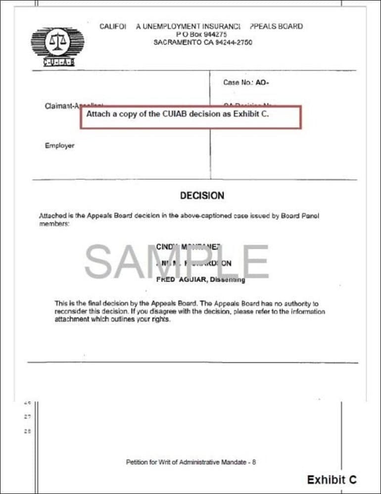 Sample Writ of Mandate, page 7, exhibit c