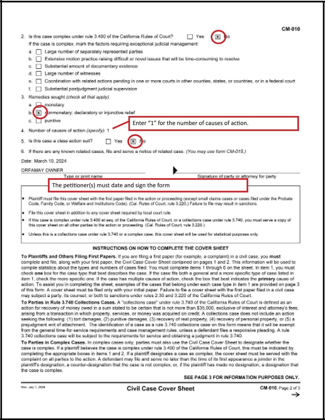 Civil Case Cover Sheet (CM-010) (Page 2)